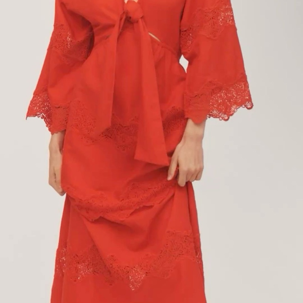 Anthropologie Red Lace Detail Midi Dress